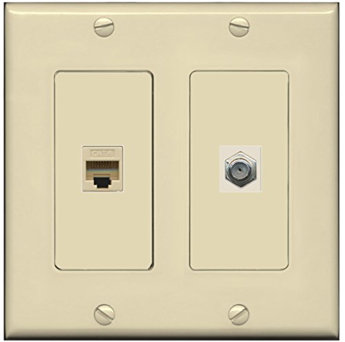 RiteAV - 1 Port Coax Cable TV- F-Type 1 Port Cat6 Ethernet Dual Gang Wall Plate - Ivory
