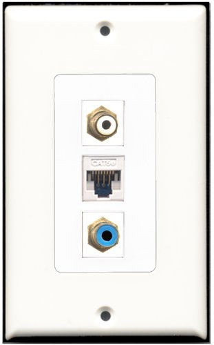 RiteAV - 1 Port RCA White 1 RCA Blue 1 Cat5e Ethernet White Wall Plate Decorative