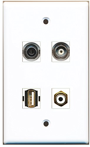RiteAV - 1 Port RCA White 1 Port USB A-A 1 Port 3.5mm 1 Port BNC Wall Plate