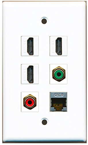 RiteAV - 3 HDMI 1 Port RCA Red 1 Port RCA Green 1 Port Shielded Cat6 Ethernet Wall Plate
