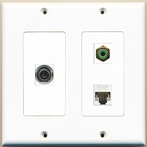 RiteAV - 1 Port RCA Green 1 Port 3.5mm 1 Port Cat5e Ethernet White - 2 Gang Wall Plate