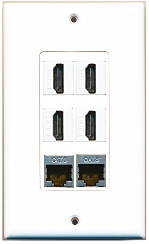 RiteAV - 4 Port HDMI 2 Port Shielded Cat6 Ethernet Wall Plate Decorative