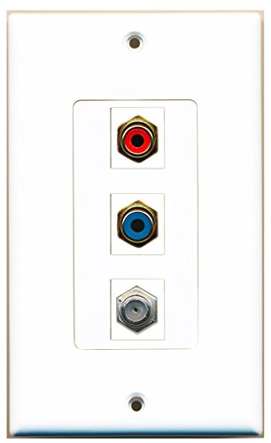 RiteAV - 1 Port RCA Red and 1 Port RCA Blue and 1 Port Coax Cable TV- F-Type Decorative Wall Plate Decorative