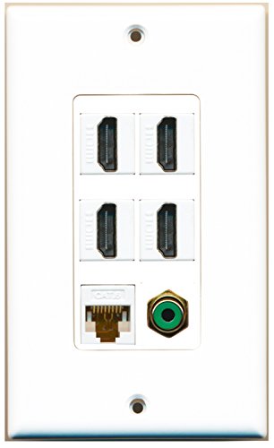 RiteAV - 4 Port HDMI 1 RCA Green 1 Cat6 Ethernet White Wall Plate Decorative