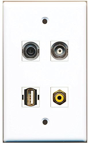 RiteAV - 1 Port RCA Yellow 1 Port USB A-A 1 Port 3.5mm 1 Port BNC Wall Plate