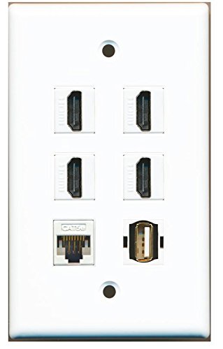 RiteAV - 4 HDMI and 1 Ethernet Cat5e and 1 USB A/A Port Wall Plate White
