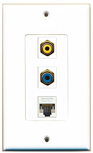 RiteAV - 1 Port RCA Yellow and 1 Port RCA Blue and 1 Port Cat5e Ethernet White Decorative Wall Plate Decorative