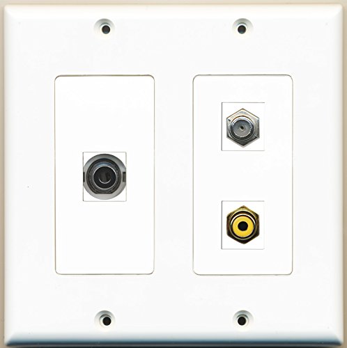 RiteAV - 1 Port RCA Yellow 1 Port Coax Cable TV- F-Type 1 Port 3.5mm - 2 Gang Wall Plate