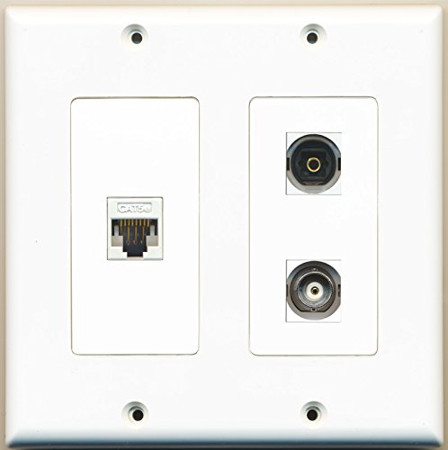 RiteAV - 1 Port Toslink 1 Port BNC 1 Port Cat5e Ethernet White - 2 Gang Wall Plate