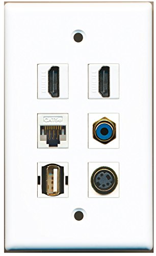 RiteAV - 2 HDMI 1 Port RCA Blue 1 Port USB A-A 1 Port S-Video 1 Port Cat5e Ethernet White Wall Plate