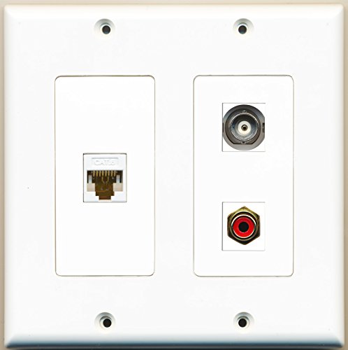 RiteAV - 1 Port RCA Red 1 Port BNC 1 Port Cat6 Ethernet White - 2 Gang Wall Plate
