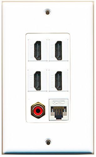 RiteAV - 4 Port HDMI 1 RCA Red 1 Cat5e Ethernet White Wall Plate Decorative