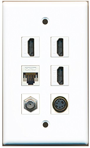 RiteAV - 3 HDMI 1 Port Coax Cable TV- F-Type 1 Port S-Video 1 Port Cat5e Ethernet White Wall Plate