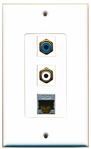 RiteAV - 1 Port RCA White and 1 Port RCA Blue and 1 Port Shielded Cat6 Ethernet Decorative Wall Plate Decorative