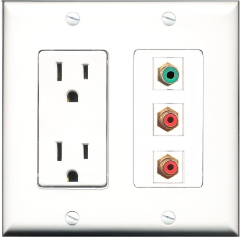 RiteAV - 15 Amp Power Outlet 2 Port RCA Red 1 Port RCA Green Decorative Wall Plate