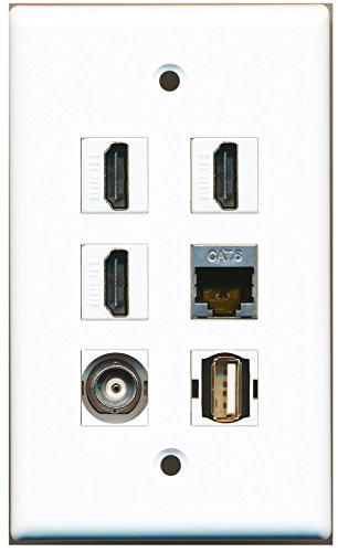 RiteAV - 3 HDMI 1 Port USB A-A 1 Port Shielded Cat6 Ethernet 1 Port BNC Wall Plate
