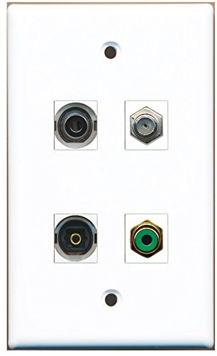 RiteAV - 1 Port RCA Green 1 Port Coax Cable TV- F-Type 1 Port Toslink 1 Port 3.5mm Wall Plate