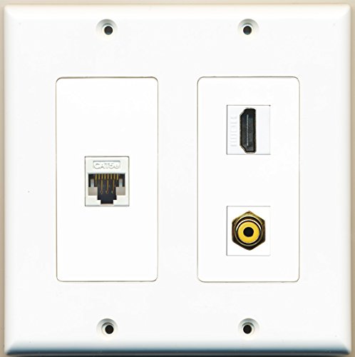 RiteAV - 1 Port HDMI 1 Port RCA Yellow 1 Port Cat5e Ethernet White - 2 Gang Wall Plate
