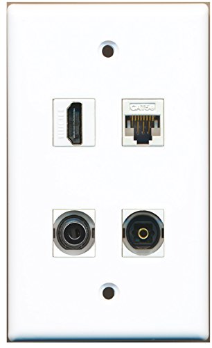 RiteAV - 1 Port HDMI 1 Port Toslink 1 Port 3.5mm 1 Port Cat5e Ethernet White Wall Plate