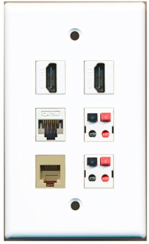 RiteAV - 2 HDMI 1 Port Phone RJ11 RJ12 Beige 1 Port Cat5e Ethernet White 2 Port Speaker Wall Plate
