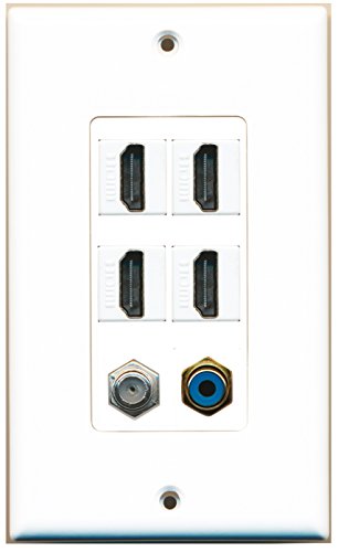 RiteAV - 4 Port HDMI 1 RCA Blue 1 Coax Cable TV- F-Type Wall Plate Decorative
