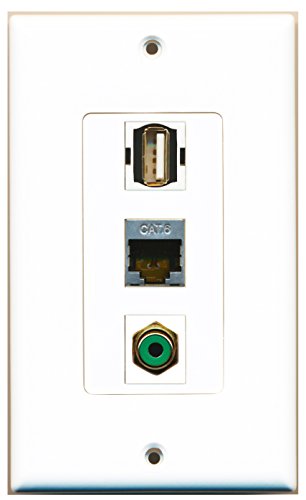 RiteAV - 1 Port RCA Green and 1 Port USB A-A and 1 Port Shielded Cat6 Ethernet Decorative Wall Plate Decorative
