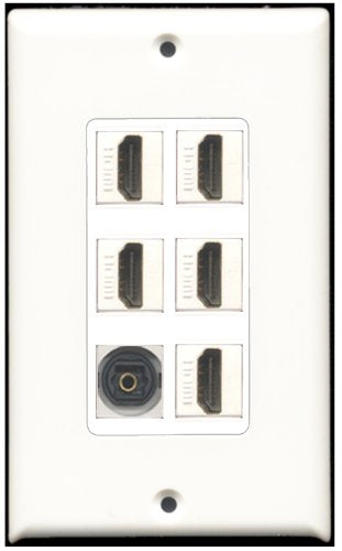 RiteAV - 5 Port HDMI 1 Toslink Wall Plate White