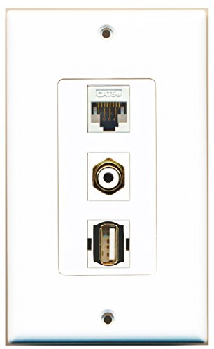 RiteAV - 1 Port RCA White and 1 Port USB A-A and 1 Port Cat5e Ethernet White Decorative Wall Plate Decorative