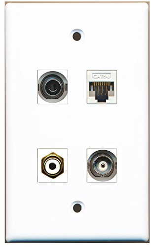RiteAV - 1 Port RCA White 1 Port 3.5mm 1 Port BNC 1 Port Cat5e Ethernet White Wall Plate