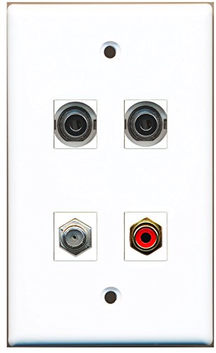 RiteAV - 1 Port RCA Red 1 Port Coax Cable TV- F-Type 2 Port 3.5mm Wall Plate