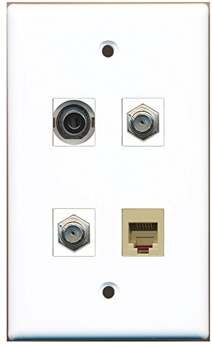 RiteAV - 2 Port Coax Cable TV- F-Type 1 Port Phone RJ11 RJ12 Beige 1 Port 3.5mm Wall Plate