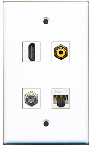 RiteAV - 1 Port HDMI 1 Port RCA Yellow 1 Port Coax Cable TV- F-Type 1 Port Cat5e Ethernet White Wall Plate