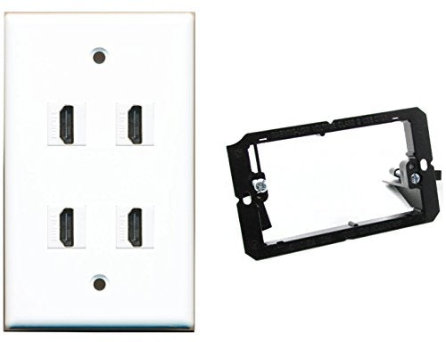 RiteAV - Mounting Bracket and (1 Gang Flat) 4 HDMI Wall Plate White