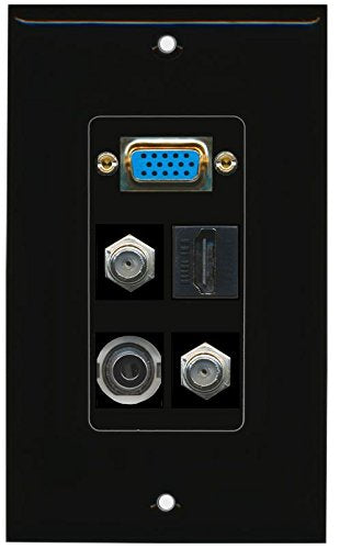 RiteAV (1 Gang Decorative) Svga 3.5mm HDMI 2 Coax Cable TV Wall Plate Black