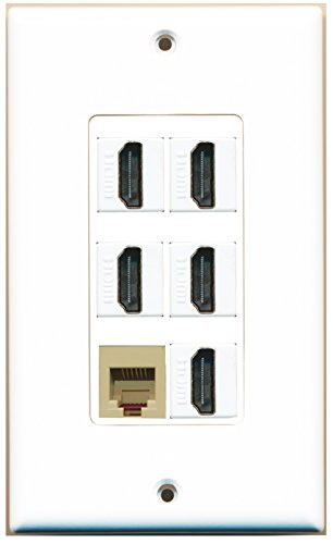 RiteAV - 5 Port HDMI 1 Phone RJ11 RJ12 Beige Wall Plate Decorative