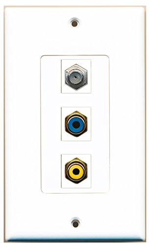 RiteAV - 1 Port RCA Yellow and 1 Port RCA Blue and 1 Port Coax Cable TV- F-Type Decorative Wall Plate Decorative