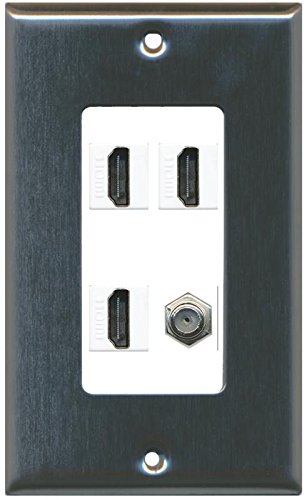 RiteAV 3 HDMI White Coax Wall Plate Stainless Steel / White