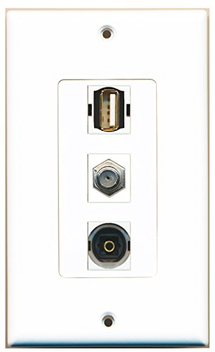 RiteAV - 1 Port Coax Cable TV- F-Type and 1 Port USB A-A and 1 Port Toslink Decorative Wall Plate Decorative