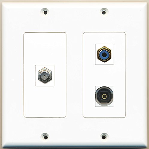 RiteAV - 1 Port RCA Blue 1 Port Coax Cable TV- F-Type 1 Port Toslink - 2 Gang Wall Plate
