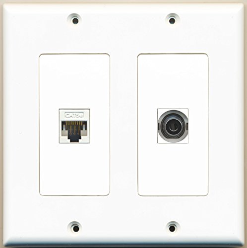 RiteAV - 1 Port 3.5mm 1 Port Cat5e Ethernet White - Dual Gang Wall Plate