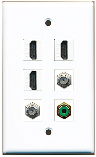 RiteAV - 3 HDMI 1 Port RCA Green 2 Port Coax Cable TV- F-Type Wall Plate