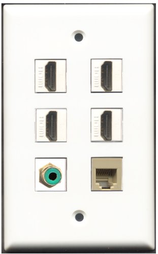 RiteAV - 4 Port HDMI 1 RCA Green 1 Phone RJ11 RJ12 Beige Wall Plate
