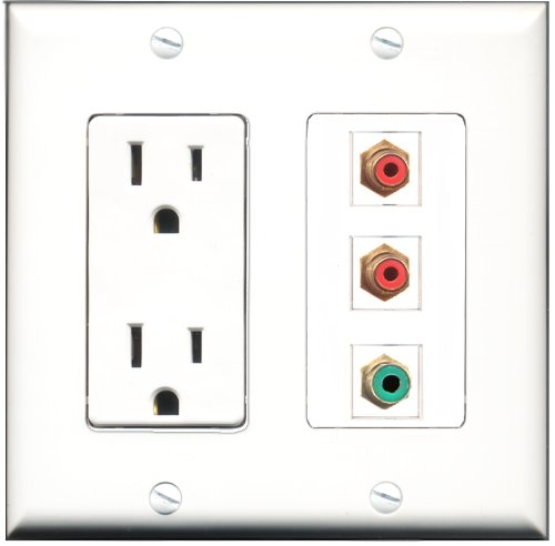 RiteAV - 15 Amp Power Outlet 2 Port RCA Red 1 Port RCA Green Decorative Wall Plate