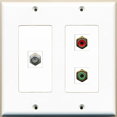 RiteAV - 1 Port RCA Red 1 Port RCA Green 1 Port Coax Cable TV- F-Type - 2 Gang Wall Plate