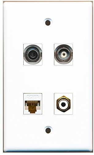 RiteAV - 1 Port RCA White 1 Port 3.5mm 1 Port BNC 1 Port Cat6 Ethernet White Wall Plate