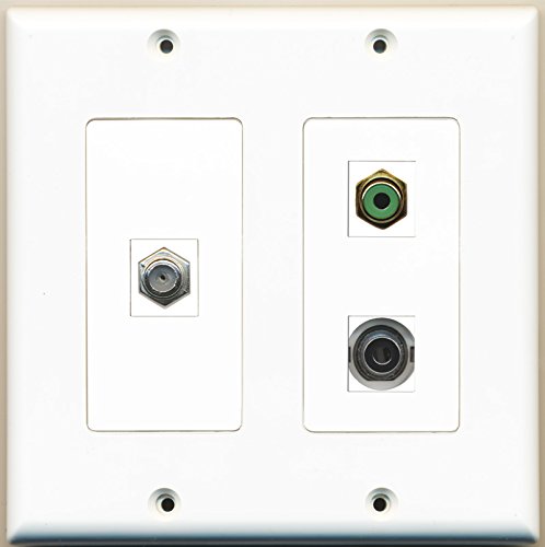 RiteAV - 1 Port RCA Green 1 Port Coax Cable TV- F-Type 1 Port 3.5mm - 2 Gang Wall Plate
