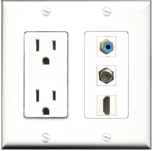 RiteAV - 15 Amp Power Outlet 1 Port HDMI 1 Port RCA Blue 1 Port Coax Decorative Wall Plate