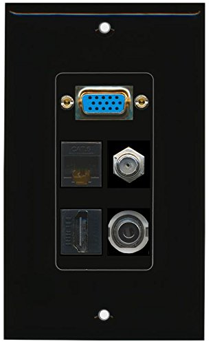 RiteAV (1 Gang Decorative) Svga 3.5mm HDMI Coax Cat6 Wall Plate Black