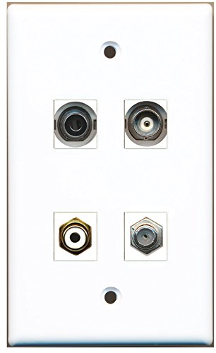 RiteAV - 1 Port RCA White 1 Port Coax Cable TV- F-Type 1 Port 3.5mm 1 Port BNC Wall Plate