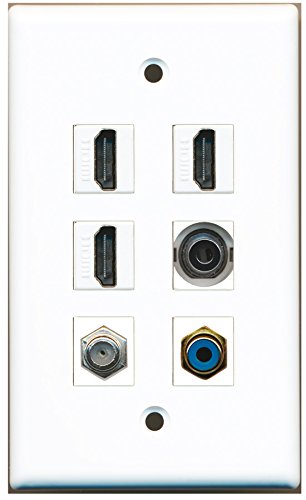 RiteAV - 3 HDMI 1 Port RCA Blue 1 Port Coax Cable TV- F-Type 1 Port 3.5mm Wall Plate